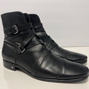 Louis Vuitton Monogram Strap Black Leather Boots